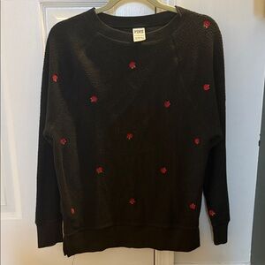 PINK Victoria's Secret Black Sweater with Red Embroidery
